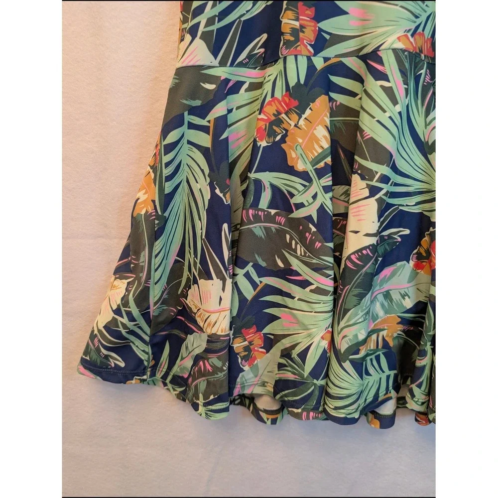Shore Shapes Tropical Palm Print Swim Dress Navy Blue One Piece Size 10 2119-22A - Picture 12 of 16